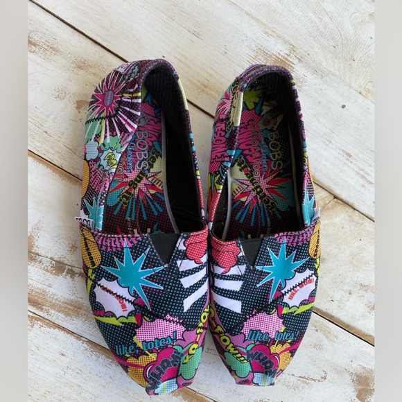 BOBS by Skechers Memory Foam slip-on shoes comic book pop art colorful EUC sz 7 - Picture 7 of 11